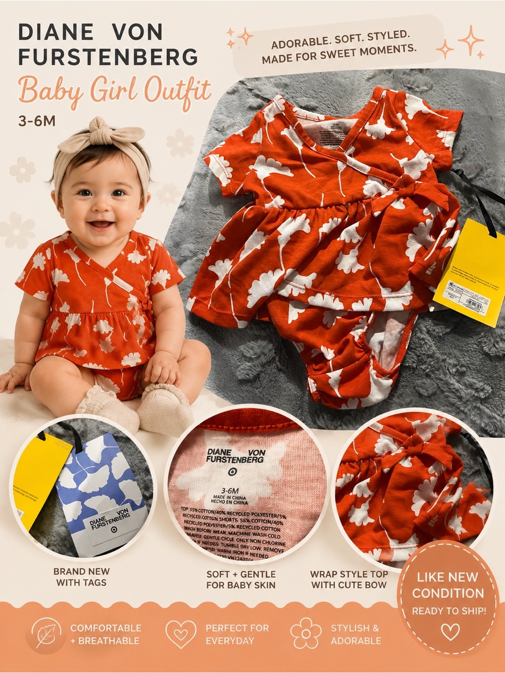 🌸 Diane Von Furstenberg Baby Girl Romper Dress | 3–6 Months | NWT 🌸